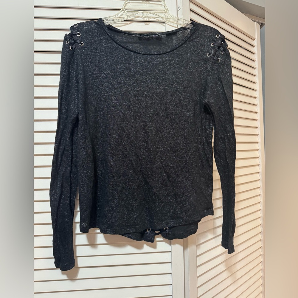 Generation Love Women Black Long Sleeve Top Lace Up Linen Blouse Size S